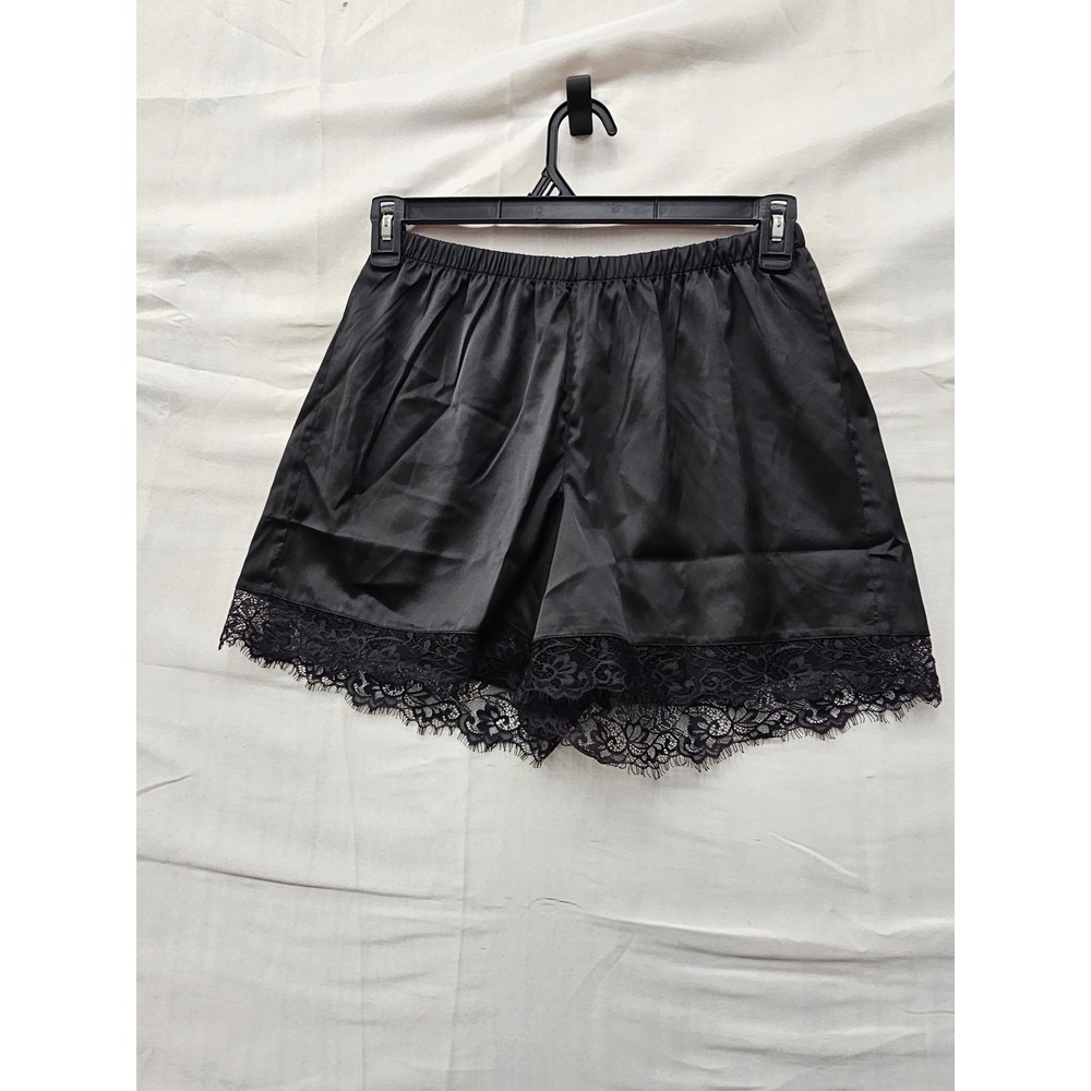Wild Fable Womens Lace Trim Satin Pajama Shorts Black Polyester Size Small